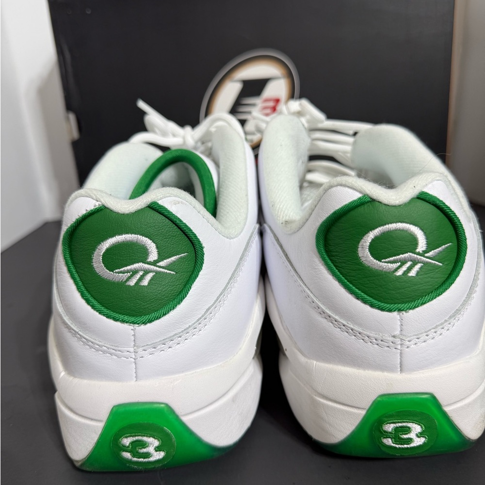Reebok Question Low Green Toe White Leather Mens 11.5 w/box - Picture 7 of 15